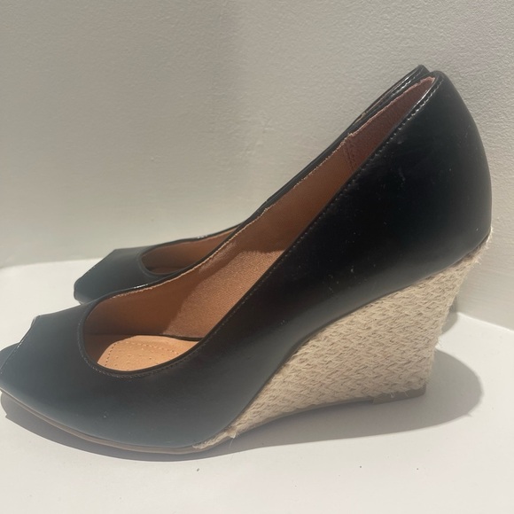 Black Peep-Toe Women's Wedges - Picture 2 of 5